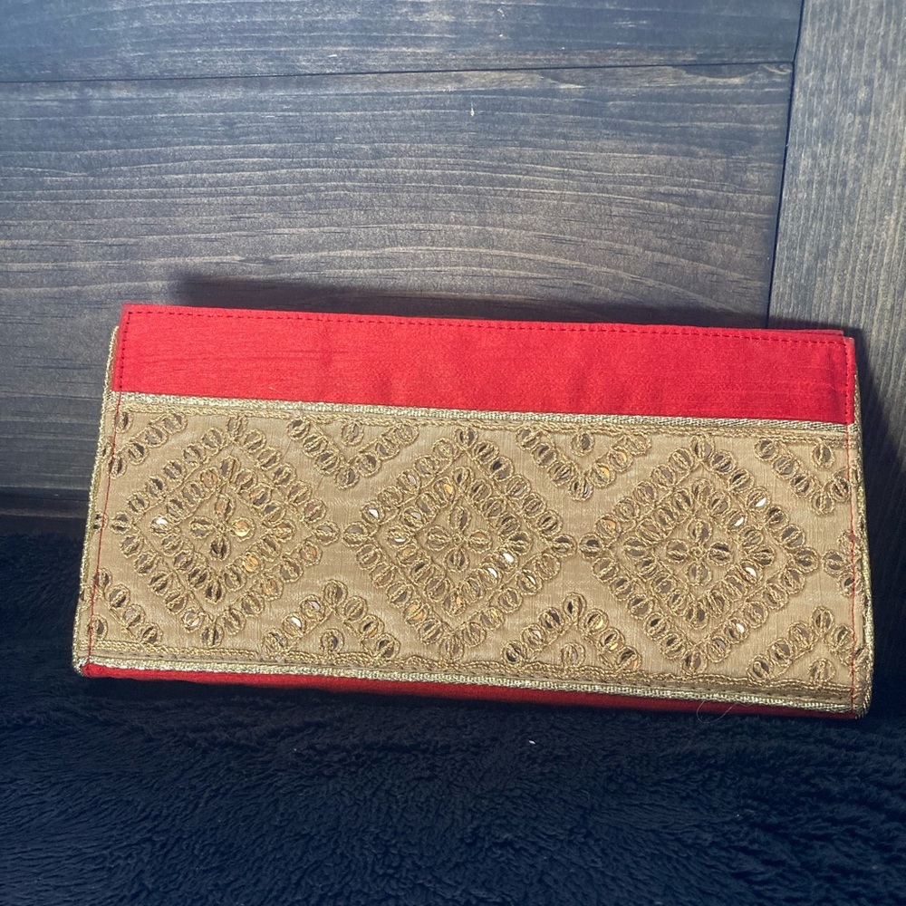 Beautiful red and gold, Potlis clutch, magnetic clasp